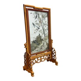 Early 21st Century Artists Easel With Embroidered Silk Tapestry