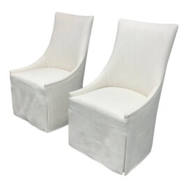 Restoration Hardware Ella Skirted Fabric Dining Side Chairs + Casters, Pair. Original Price: $2,130