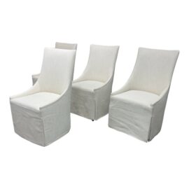 Restoration Hardware Ella Skirted Fabric Dining Side Chairs + Casters, Set of Four. Original Price: $4,260