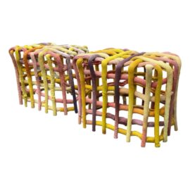 James Shaws Baroque Grid Ottomans/Stools, Pair