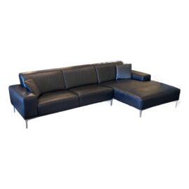 Scandinavian Designs Dalea Black Leather Sofa + Chaise Lounge. Original Price: $3,000