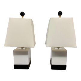 Contemporary Quartz + Marble Petite Table Lamps, Pair