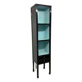 Chinoiserie Zen Black Lacquered + Aqua Blue Bookcase. Original Price: $1,800