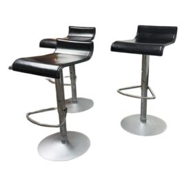 Industrial Steel + Leather Adjusting Stools, Set of Three