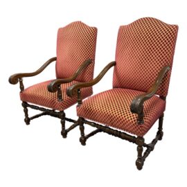 Vintage Louis XIII Style Throne Chairs, Pair