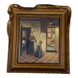 Antique Pieter De Hooch "A Woman With a Child in Pantry" Print, Framed