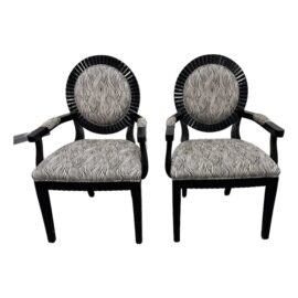 Louis XVI Style Black & White Armchairs, Pair