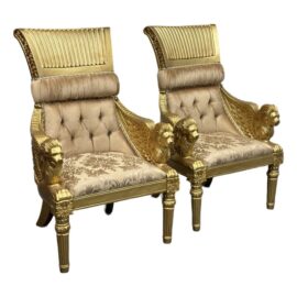 Homey Design Opulent Lion Head + Winged Arm Chairs, Pair. Original Price: $2,800