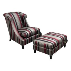 Baker Furniture Rolled Arm Wing Chair + Ottoman, Set