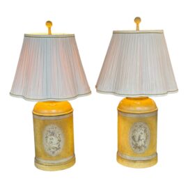 Vintage Chinoiserie Tea Canister Table Lamps, Pair