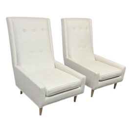 Homenature High Back Linen Blend Lounge Chairs, Pair. Original Price: $8,700
