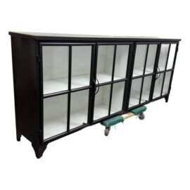 Four Hands Black Metal Camila Sideboard With Paned Glass Cabinet Doors. Original Price: $2,200