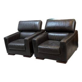 Calia Italia Black Leather Lounge Chairs, Pair
