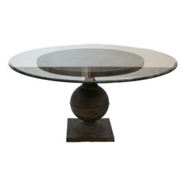 Crate & Barrel Zinc Pedestal + Glass Dining Table