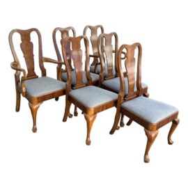 Mahogany Queen Anne Style Dining Room Chairs, Set of Six