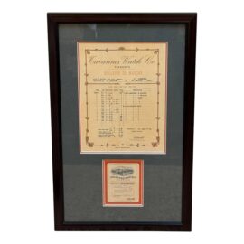 Circa 1921 Tavannes Watch Co. Bulletin De Marche Certificate, Framed