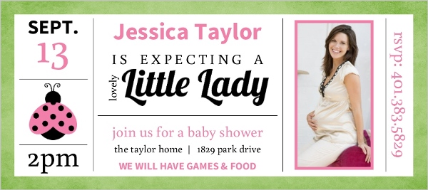 Pink And Green Photo Ladybug Baby Shower Invitation