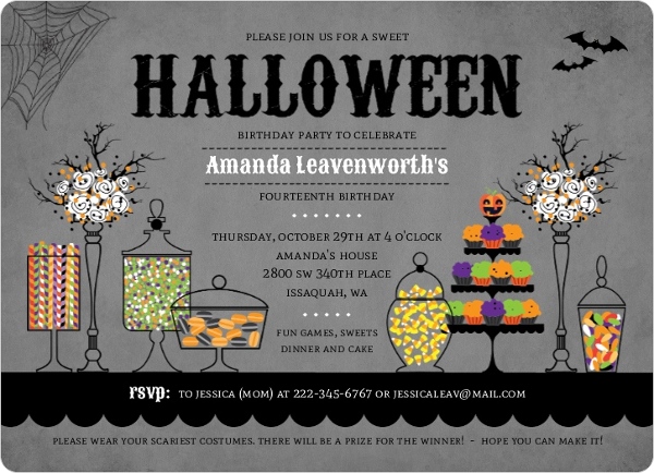 Halloween Themed Candy Table Birthday Party Invitation Halloween Invitations