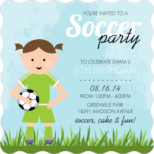 Blue Whimsical Girls Soccer Party Invitation