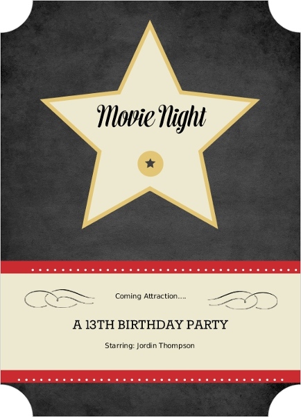 Hollywood Star Movie Night Invite Magnet |