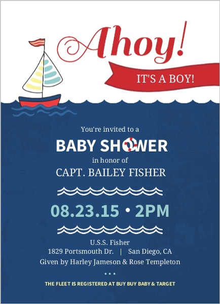 Navy Blue And White Nautical Boy Baby Shower Invitation Boy Baby