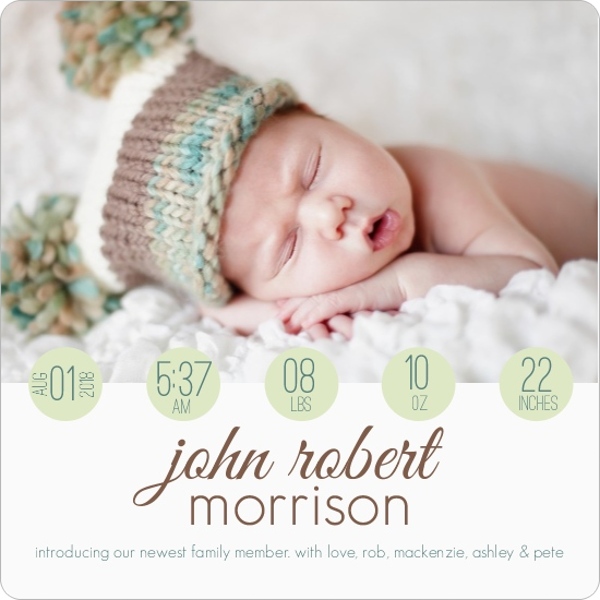Green Circle Modern Photo Birth Announcement Baby Boy Announcements