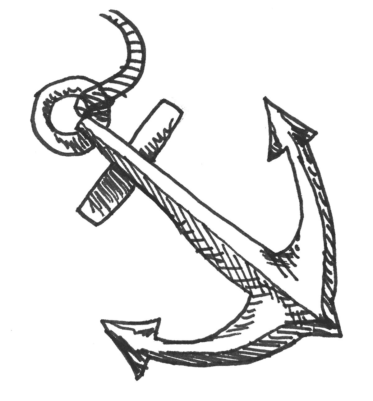 Sketch drawing of a nautical anchor.