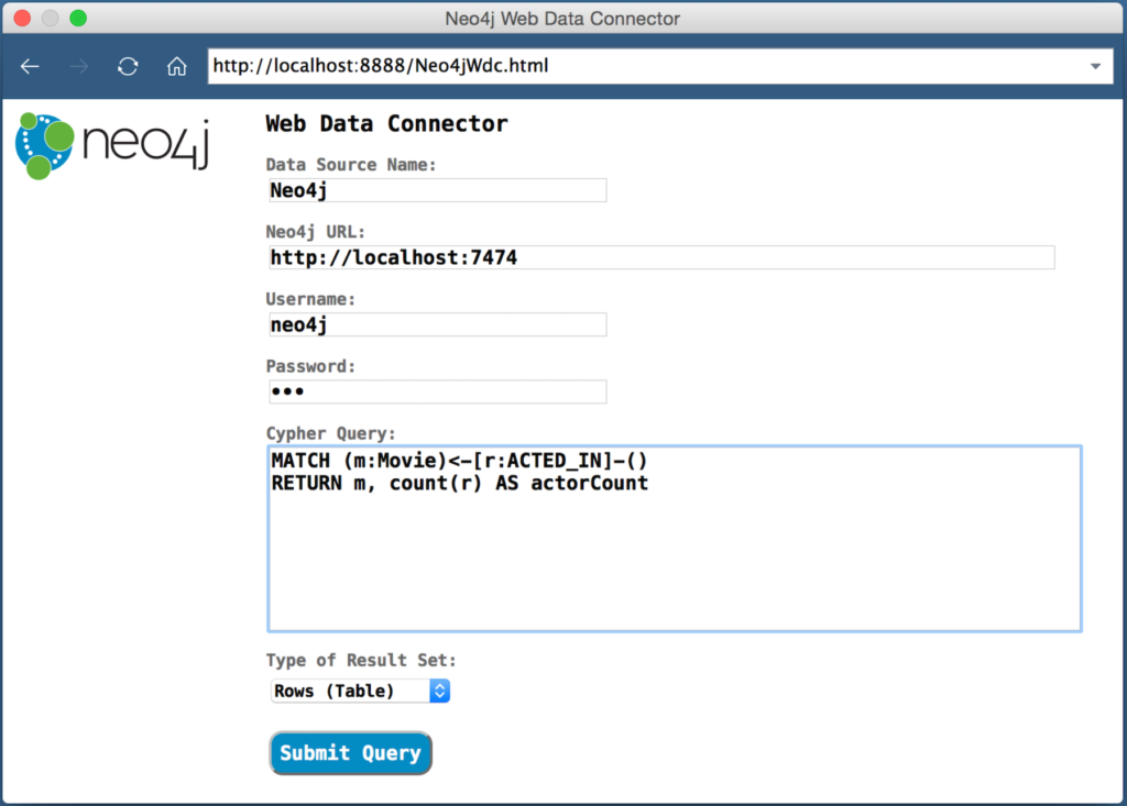 The Neo4j-Tableau Web Data Connector (WDC) web application