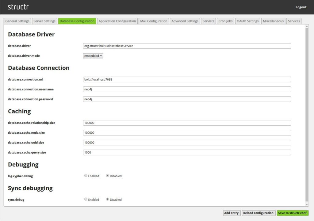 The config tool UI in Structr 2.1