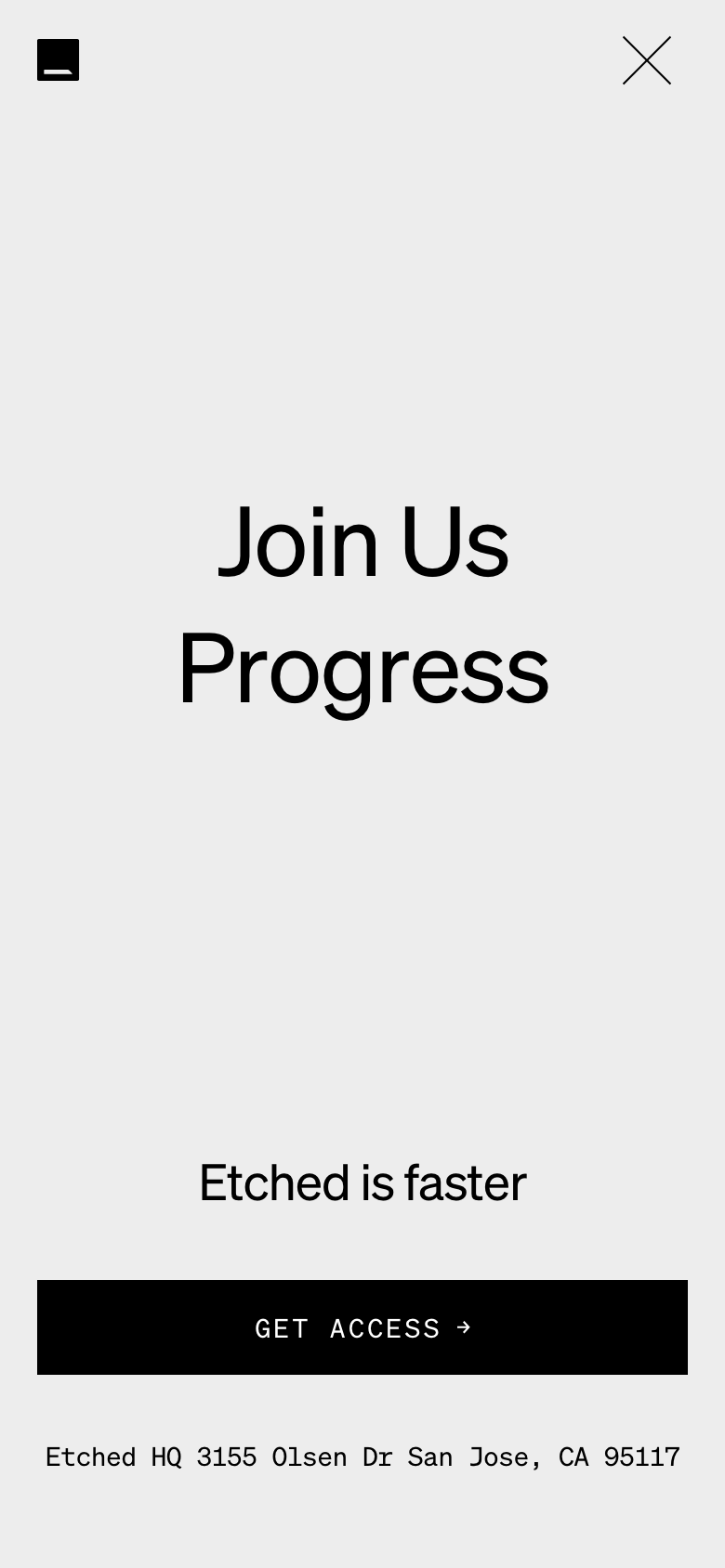 Etched on mobile, menu open
