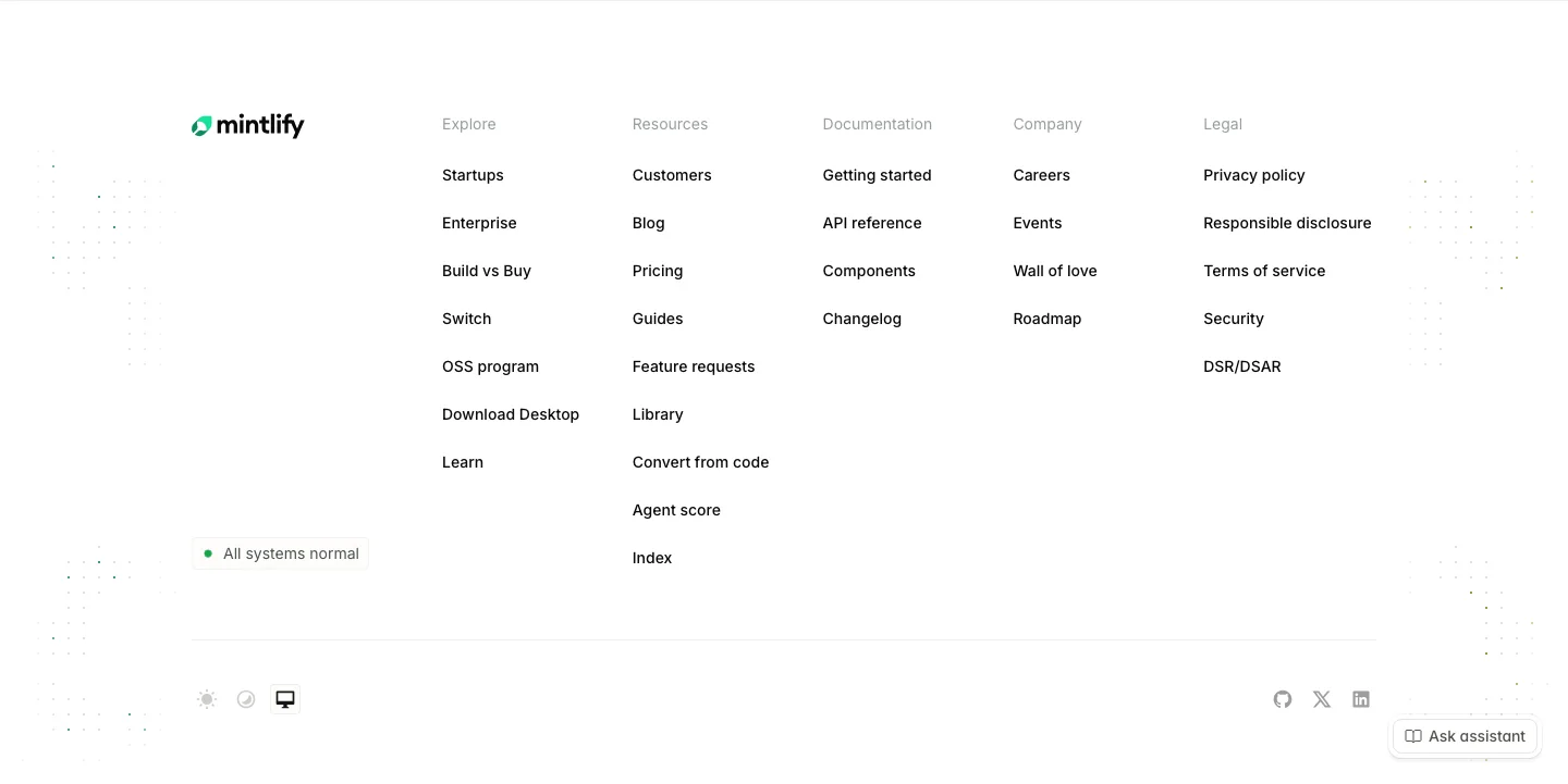 Mintlify footer section