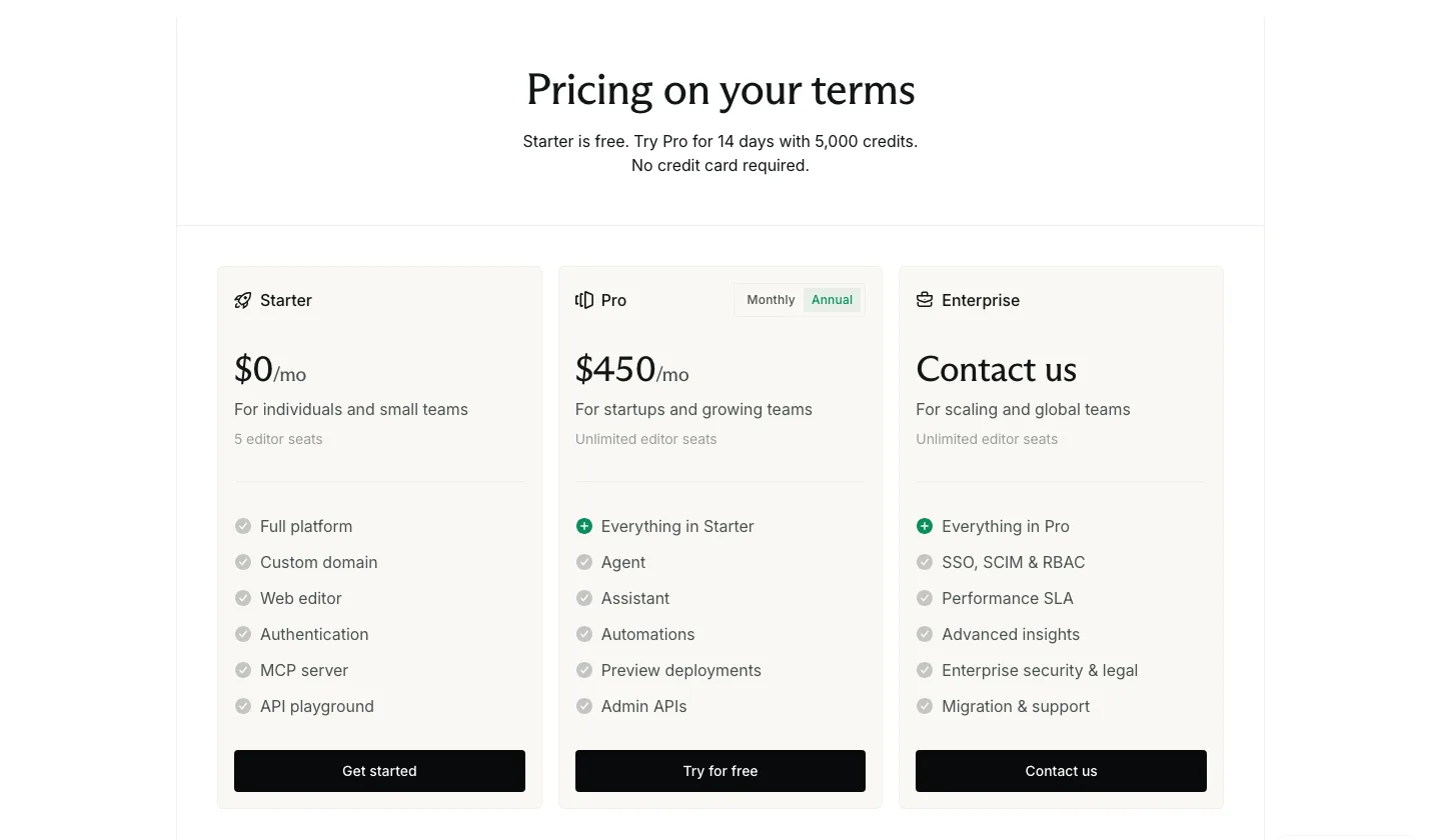Mintlify pricing section