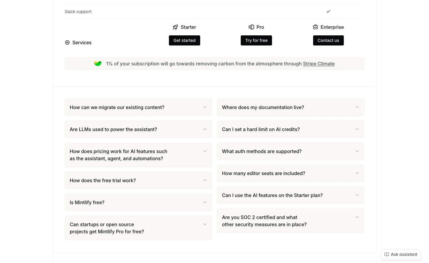 Mintlify faq section