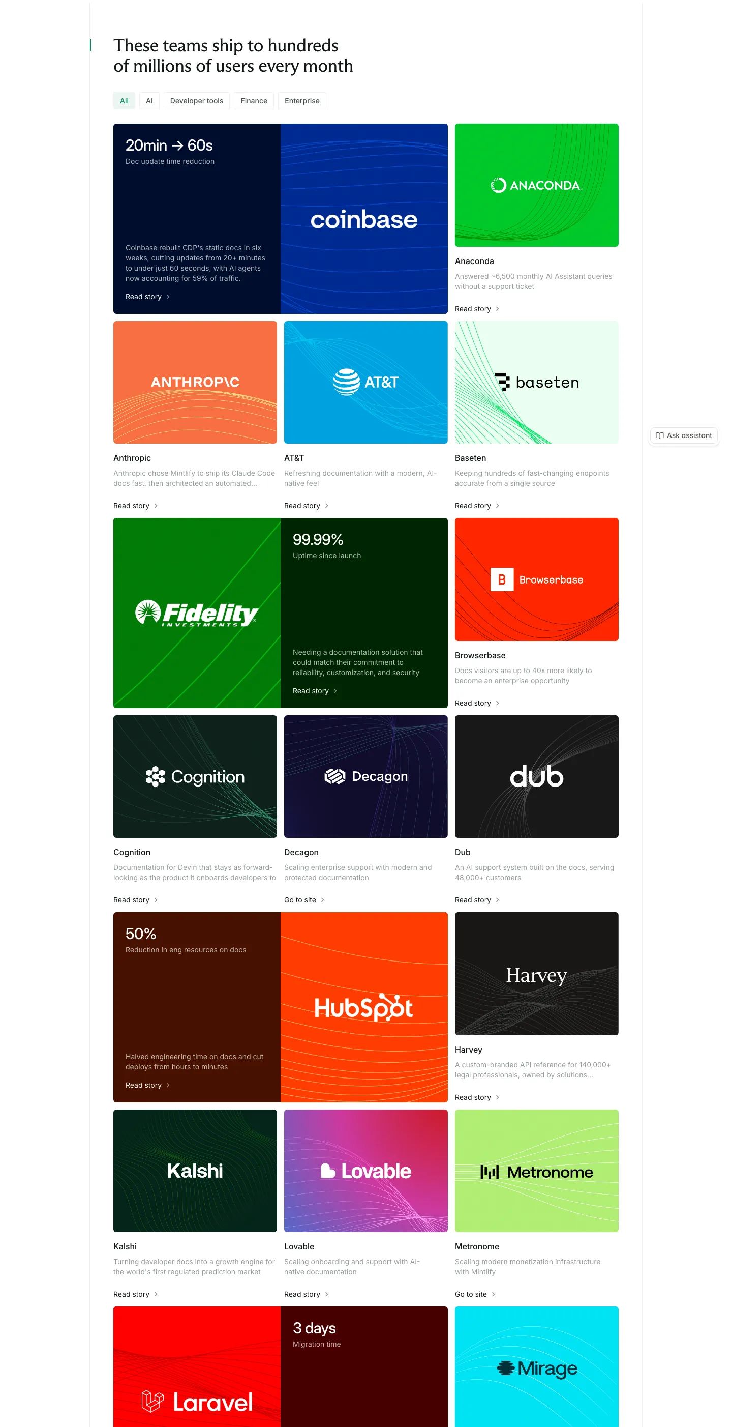 Mintlify showcase section