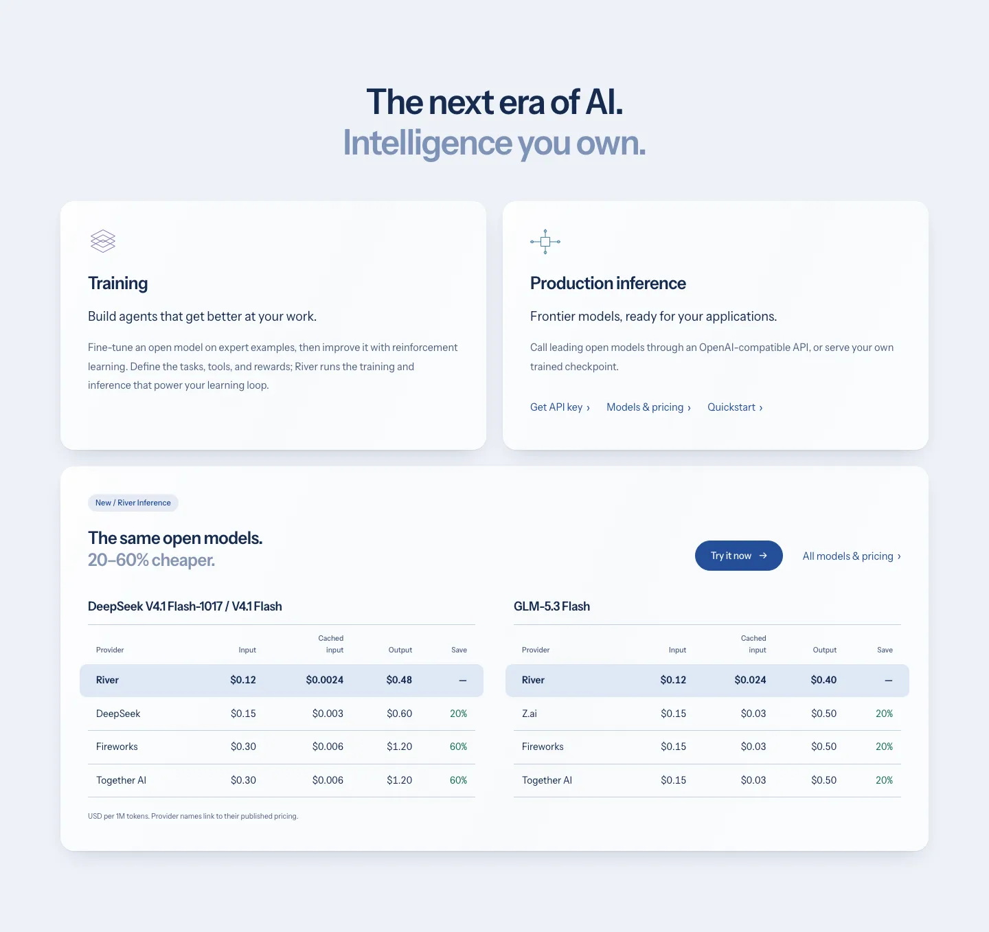 River AI pricing section