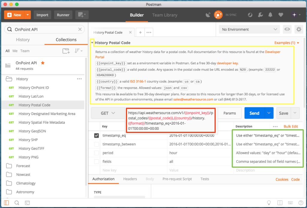 Postman Example Using Open Weather Api Weather Source Developer Portal | Using the OnPoint API with Postman