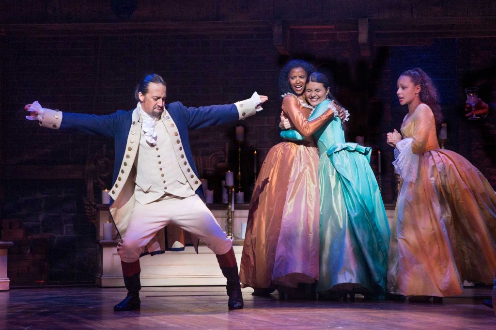 Lin-Manuel Miranda dances as Hamilton on-stage in Broadway.