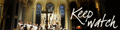 Cathedral bookmark with photo of choir at evensong and words "Keep Watch"