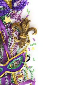 Mardi Gras beads masks and fleu de lis