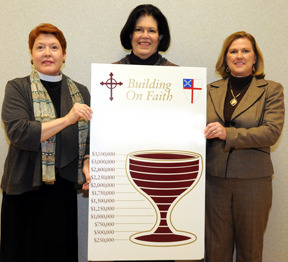 St. Luke's Chaplain Georgine Buckwalter and church home officers hold up fundraising chart