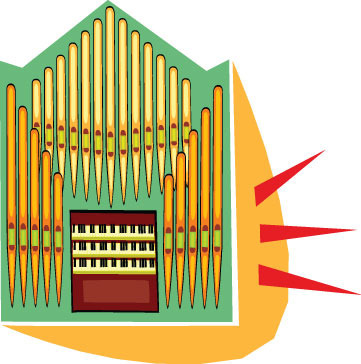 colorful graphic of a pipe organ