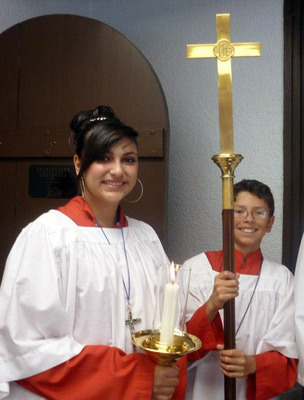 Acolytes preparing for a Sunday worship  service at St. Francis Scottsbluff