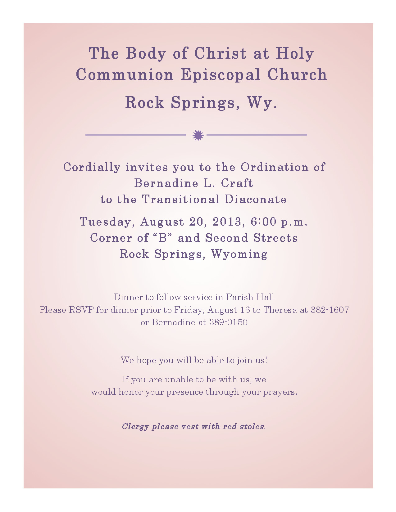 Ordination Invitation Sample