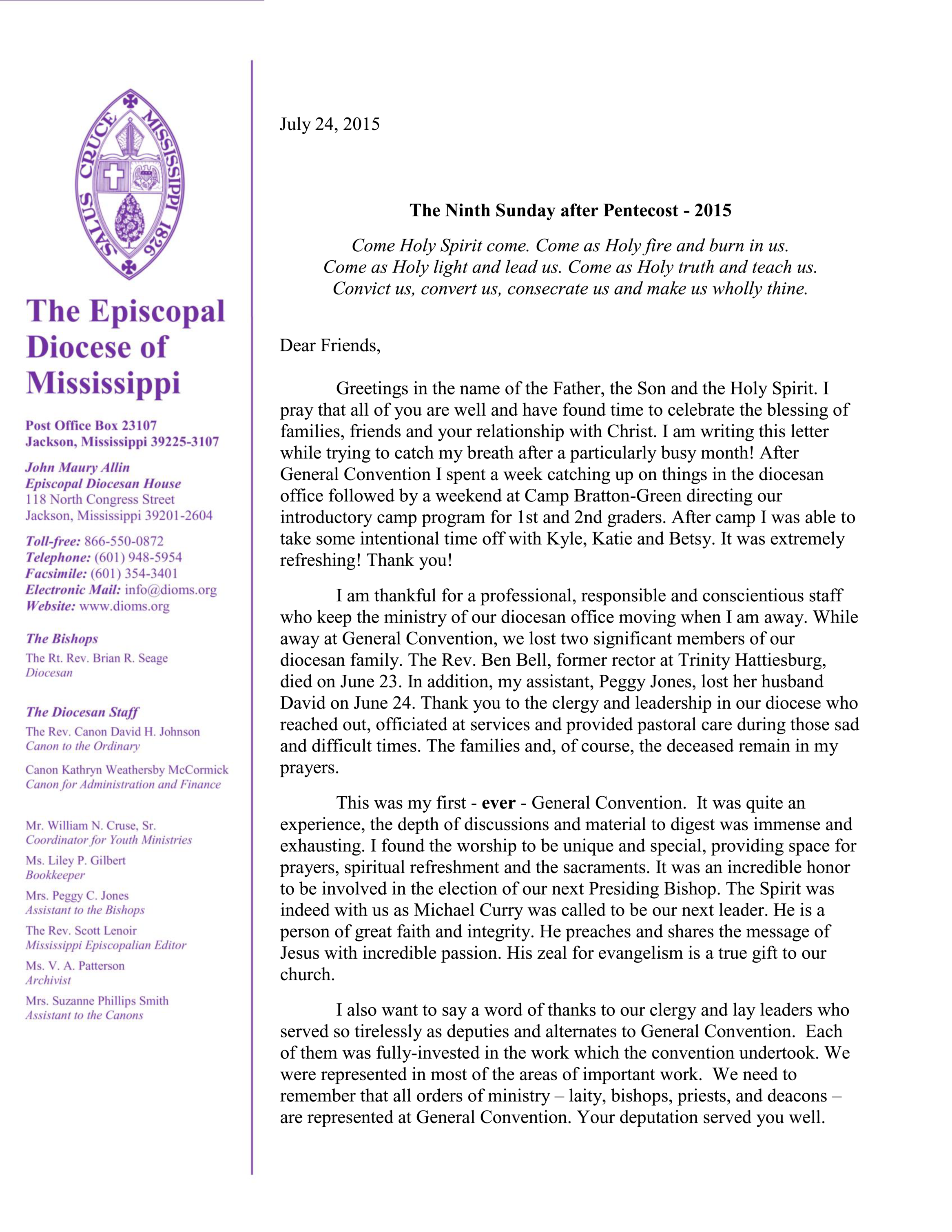 Pastoral Letter Regarding General Convention, Page 1