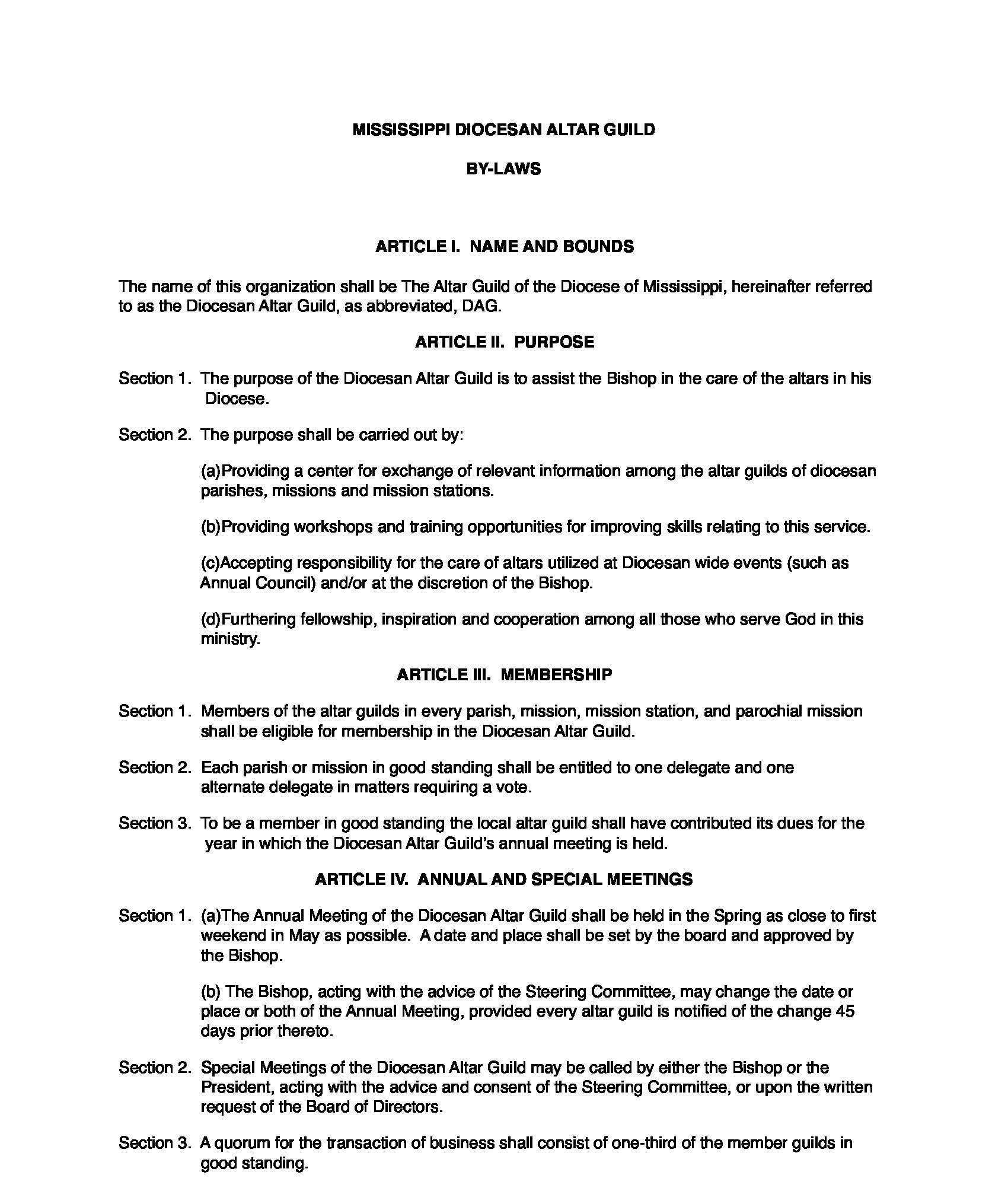 MS Diocesan Altar Guild Bylaws, Page 1
