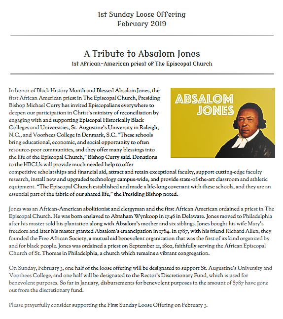 Absalom Jones Offering