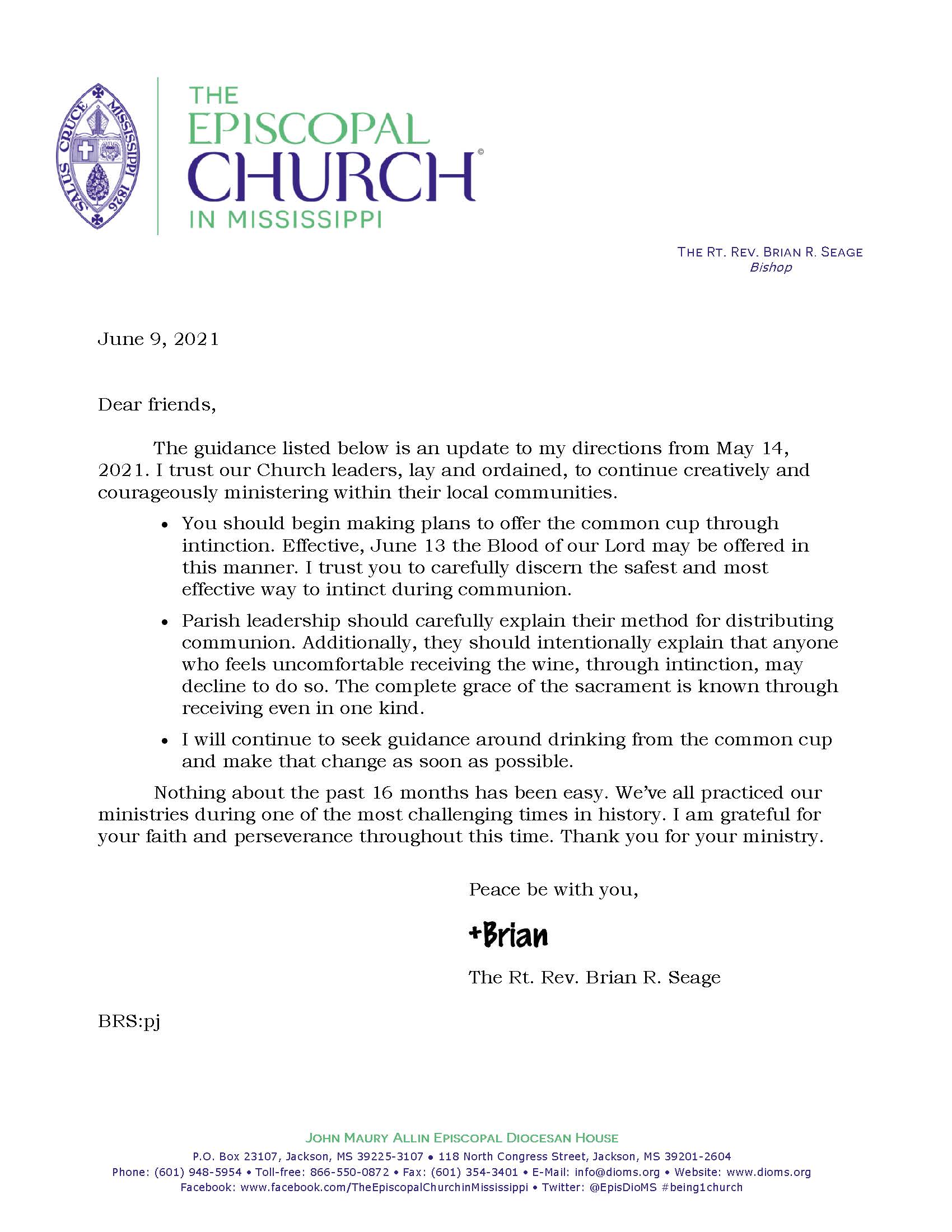 An Update From Bishop Seage