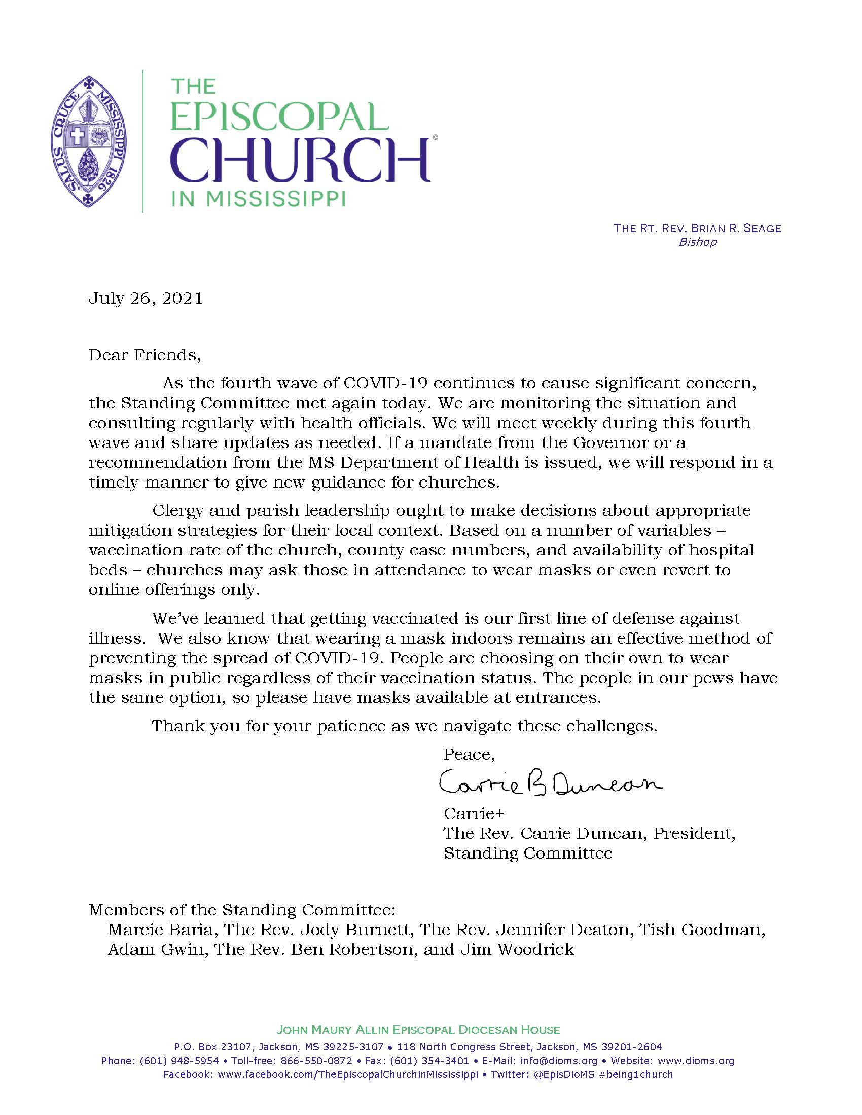 Covid 19 Update Standing Committee July 26 21