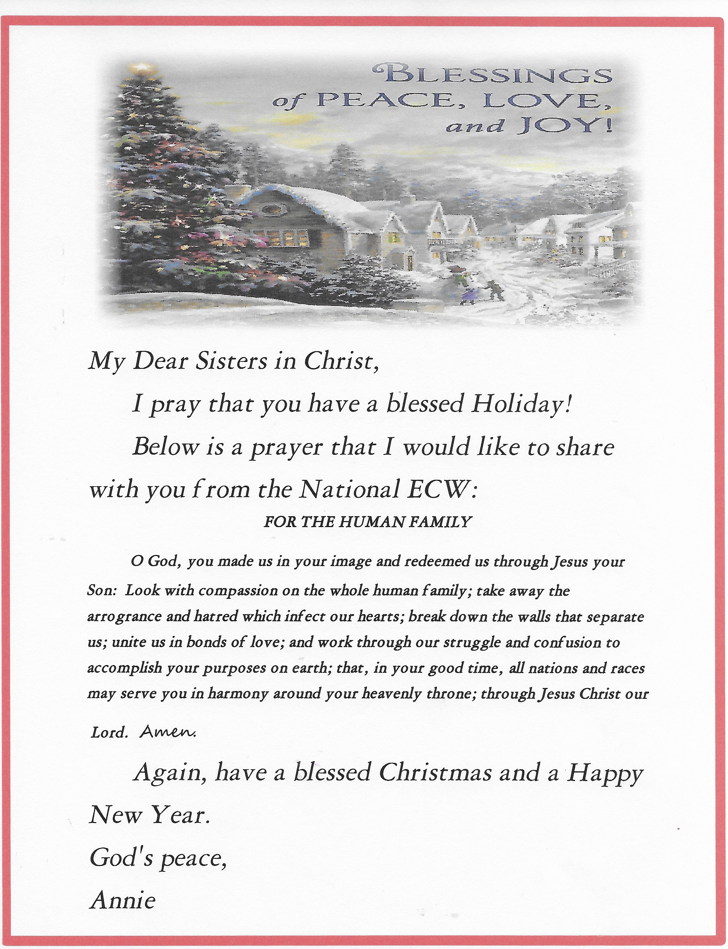 A Christmas greeting from our National ECW President, Annie Jacobs