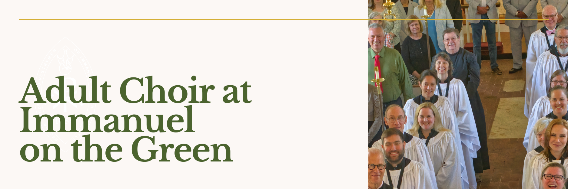 Header image titled 'Adult Choir at Immanuel on the Green' and featuring a photograph of the the Immanuel Choir